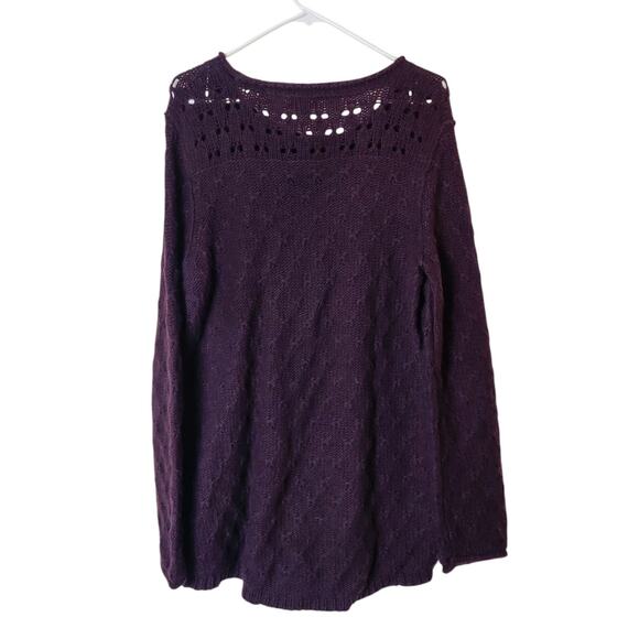 Eddie Bauer Women's Lambswool Camel Pointelle Knit Tunic Sweater Large Purple - Picture 2 of 10